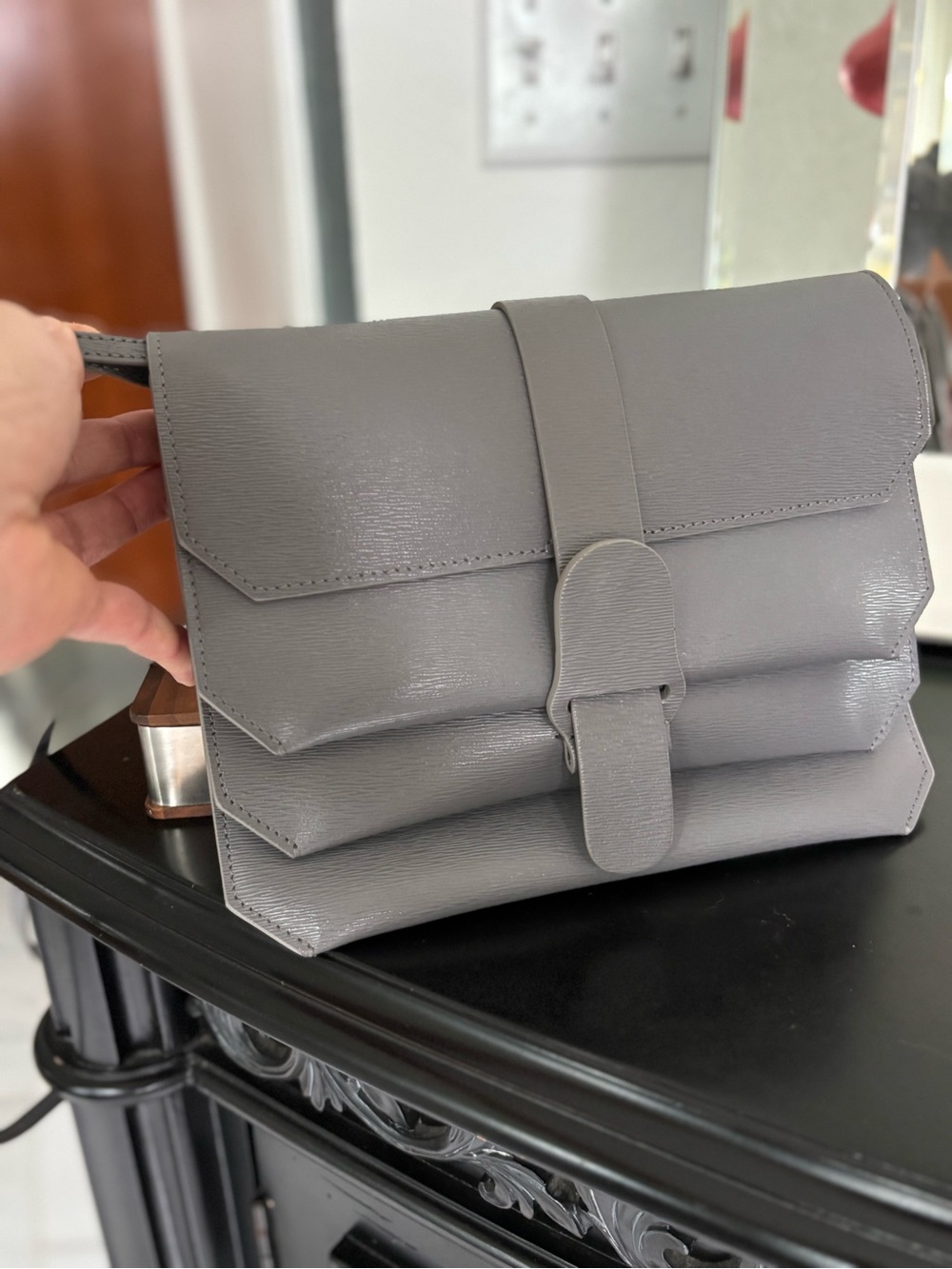 Senreve Sleek Gray vegan leather  Structured Shoulder Bag